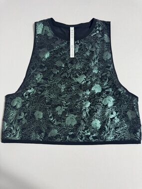 Lululemon Women’s Metallic Floral Cropped Tank Top - Black & Teal